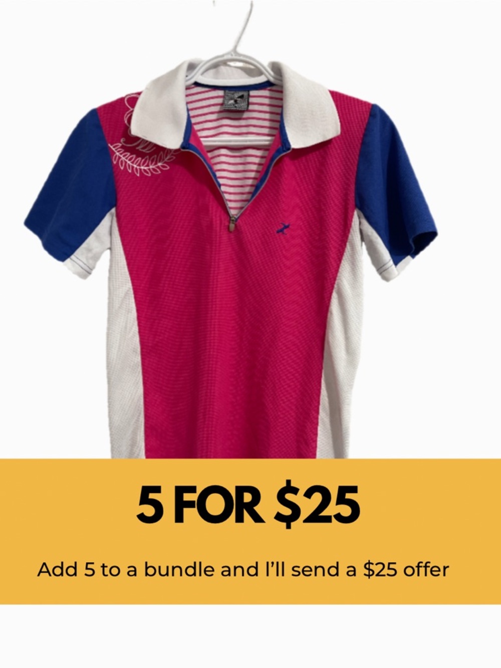 Ladies Golf Polo Top in Pink, Blue & White